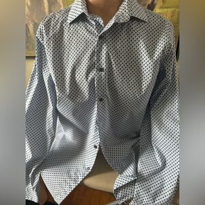 Alfani Men's White and Blue Geometric Shirt